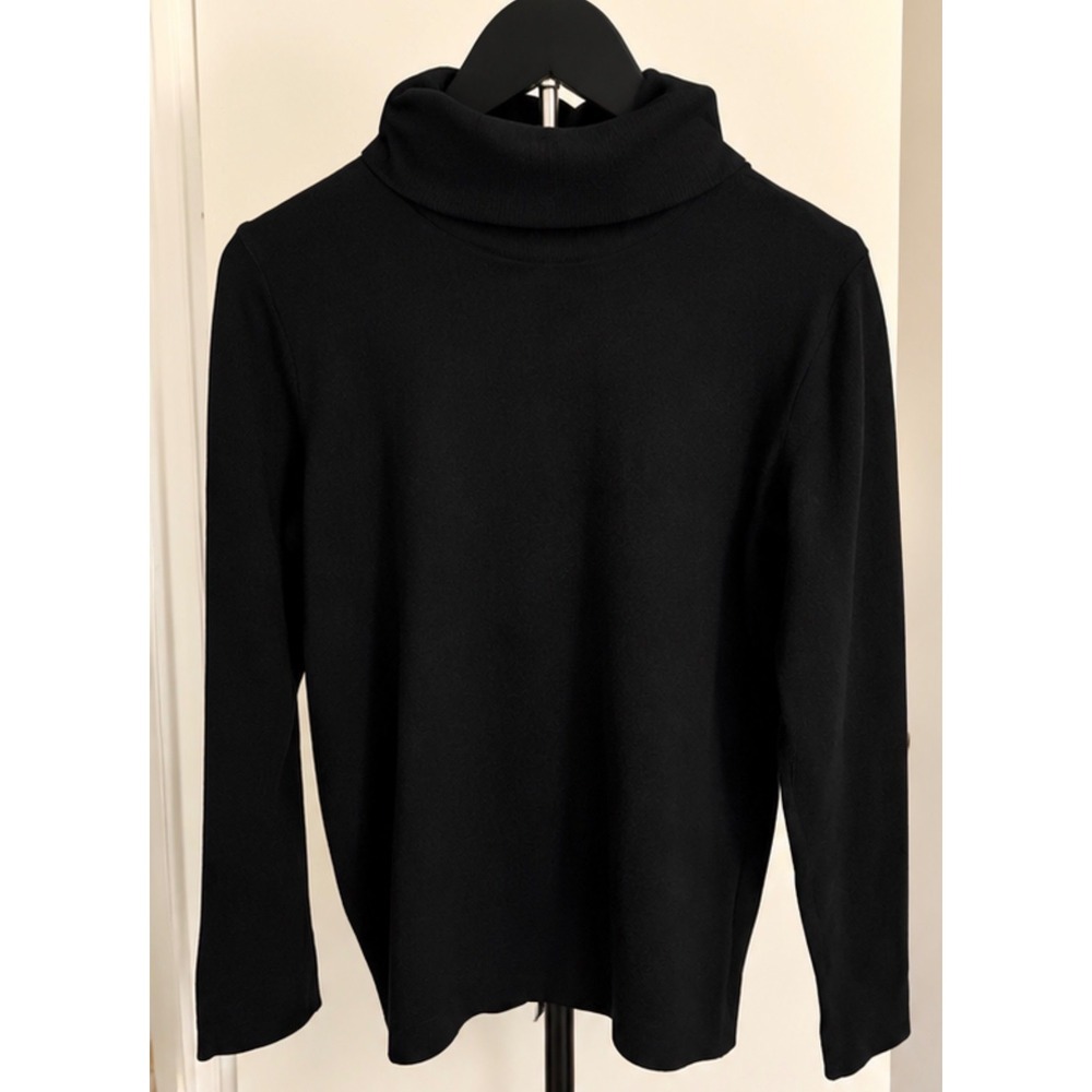 Liz Claiborne Womens L Black Turtleneck Long Sleeve Cotton Blend Knit Sweater